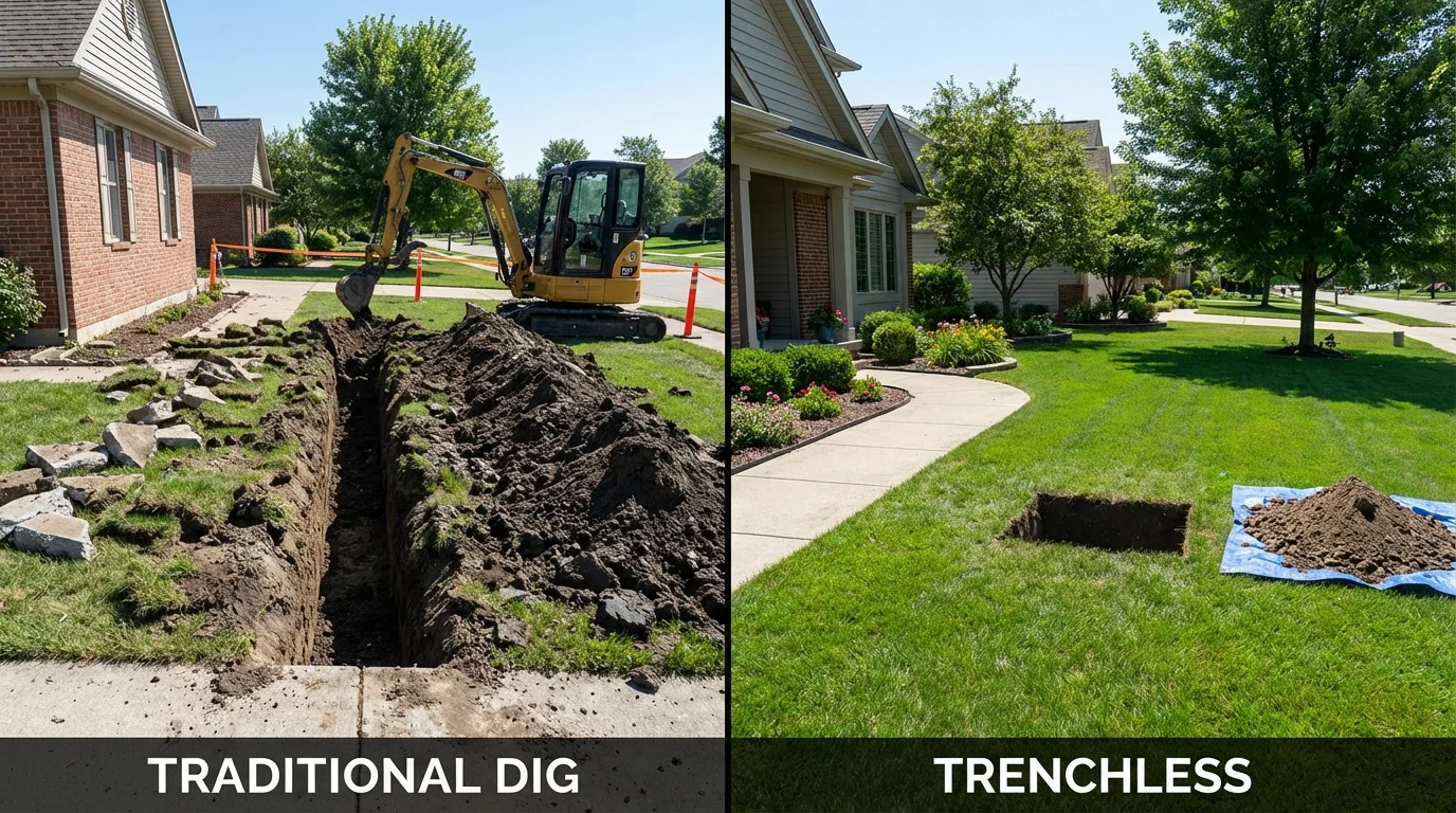 Trenchless sewer repair with minimal yard damage versus traditional excavation in Lykens, PA
